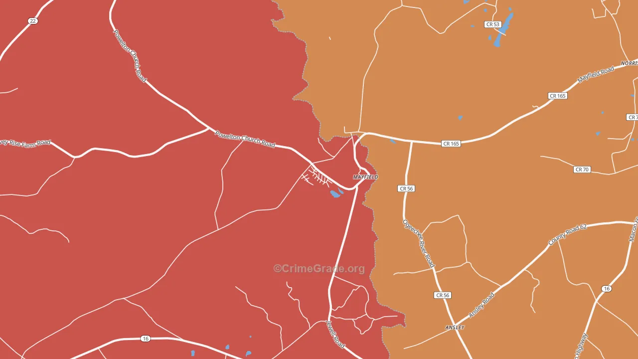 Mayfield, GA Map of Murder Rates