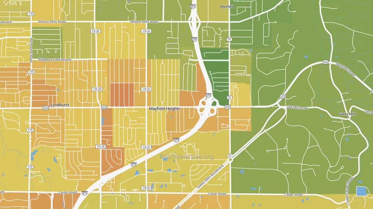 Mayfield Heights, OH Map of Murder Rates
