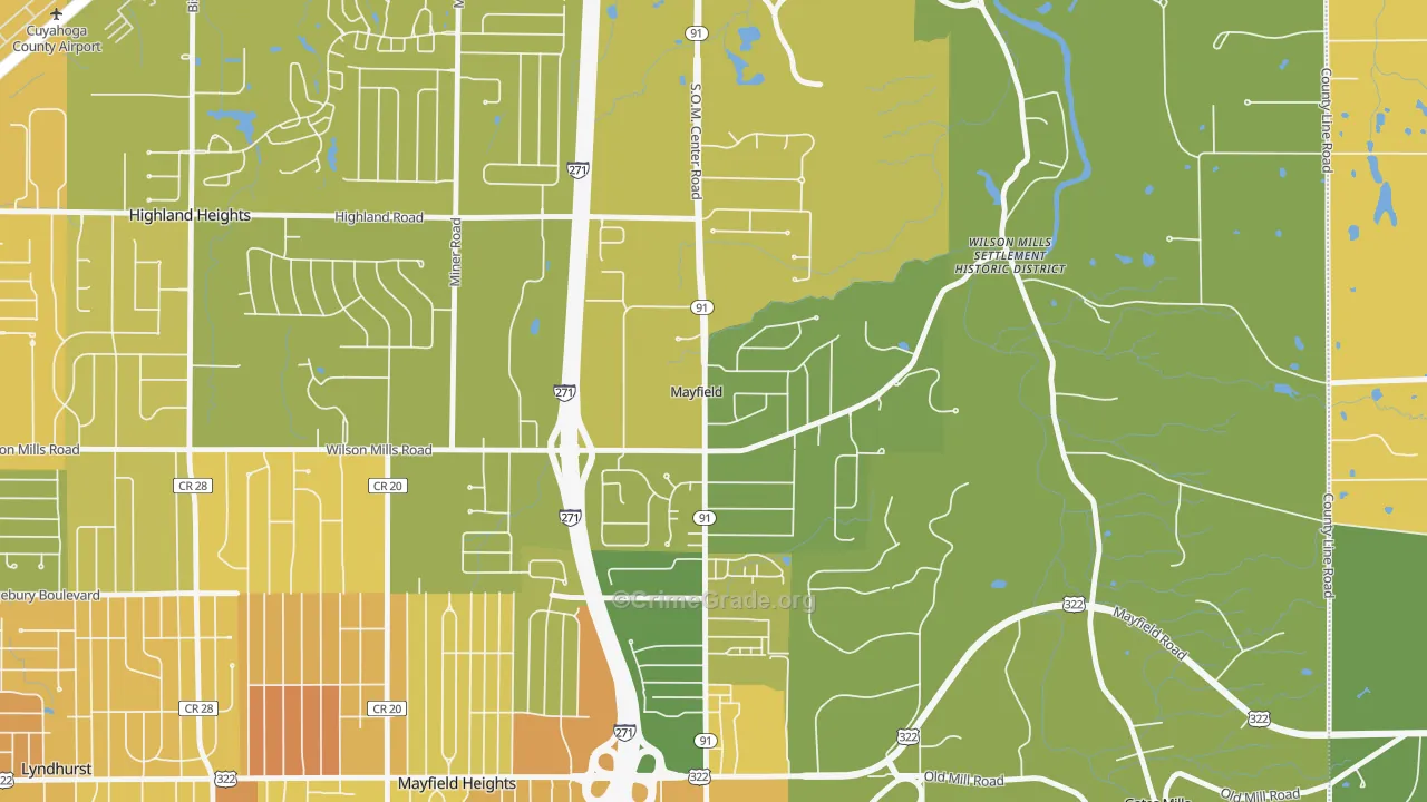 Mayfield, OH Map of Murder Rates