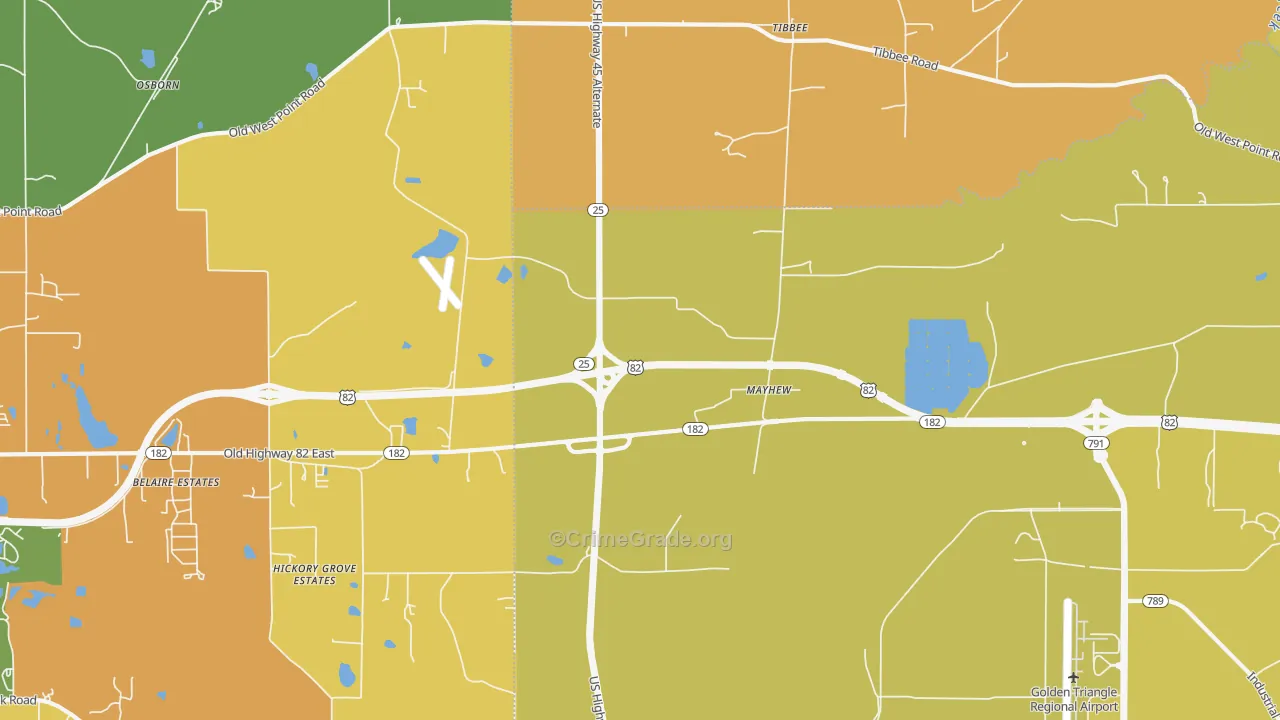 Mayhew, MS Map of Murder Rates