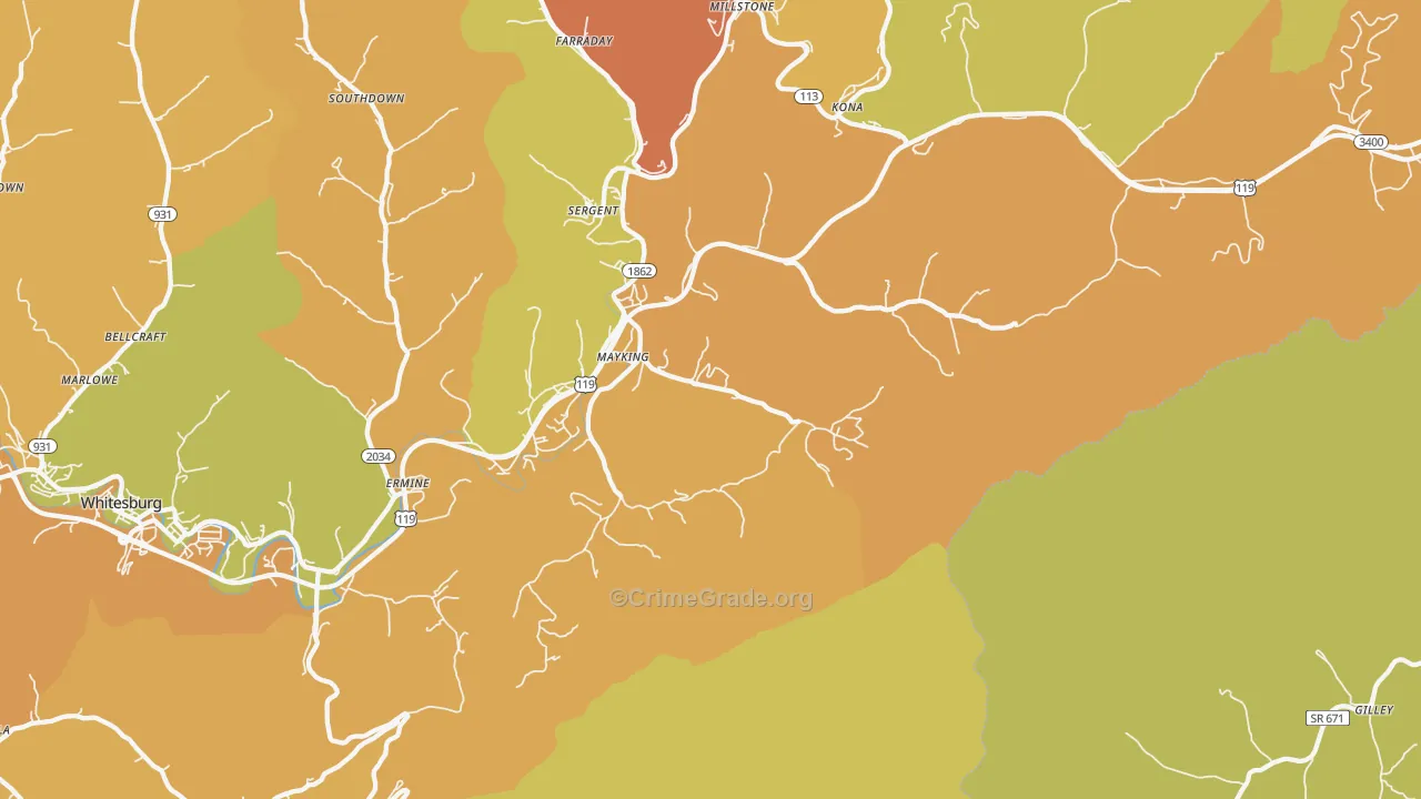 Mayking, KY Map of Murder Rates