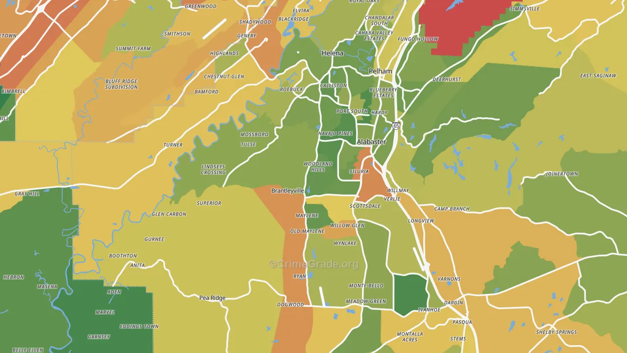 Maylene, AL Map of Murder Rates