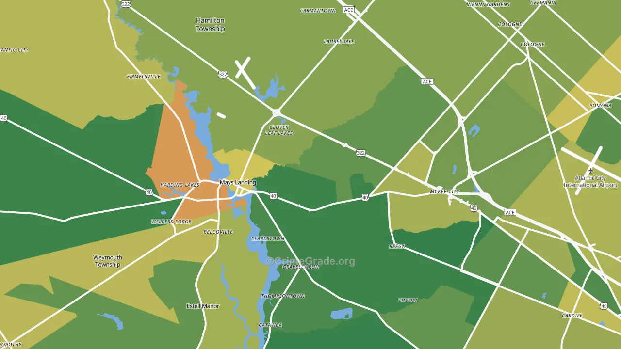 Mays Landing, NJ Map of Murder Rates