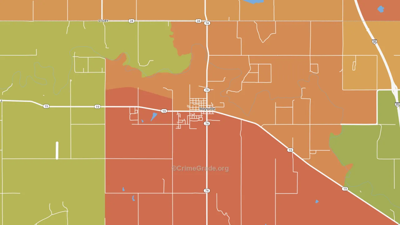 Maysville, OK Map of Murder Rates