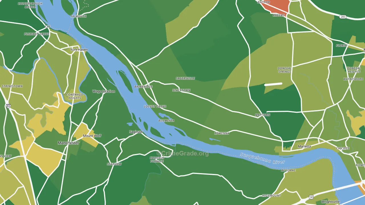 Maytown, PA Map of Murder Rates