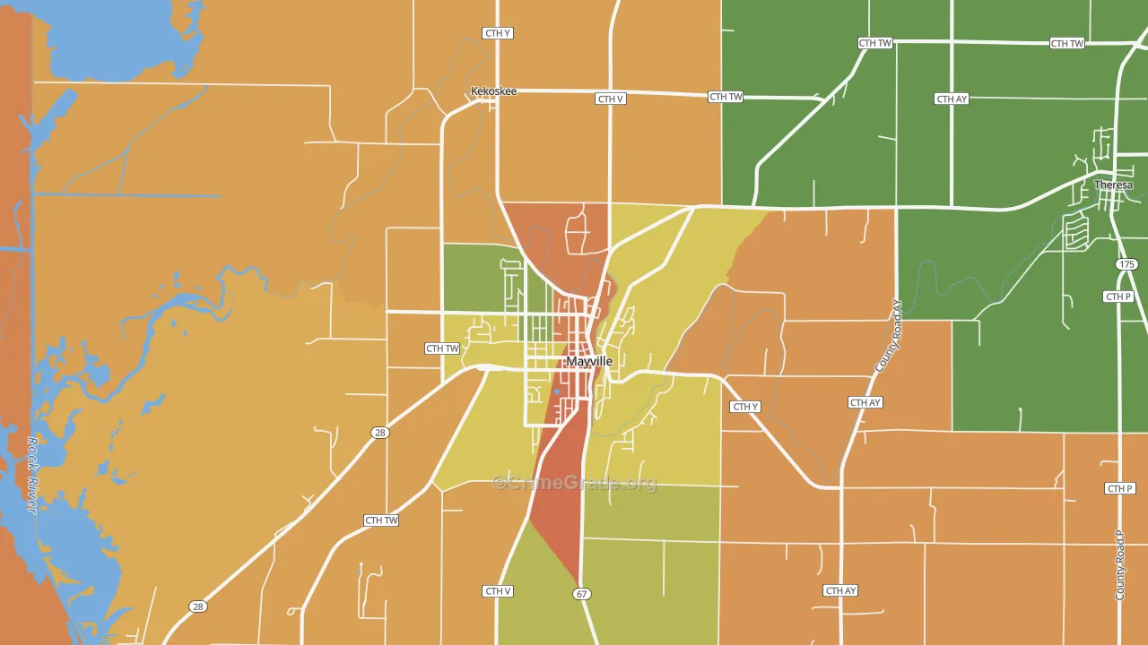 Mayville, WI Map of Murder Rates