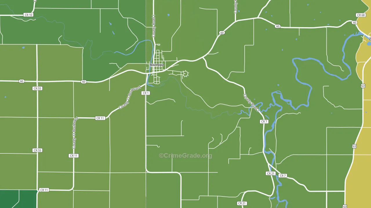 Mazeppa, MN Map of Murder Rates