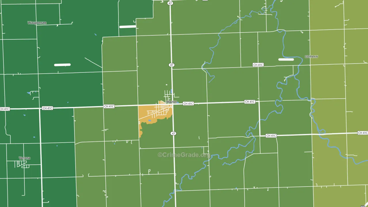 Mazon, IL Map of Murder Rates
