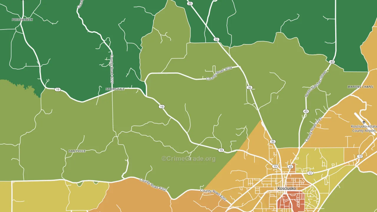 Mc Adams, MS Map of Murder Rates