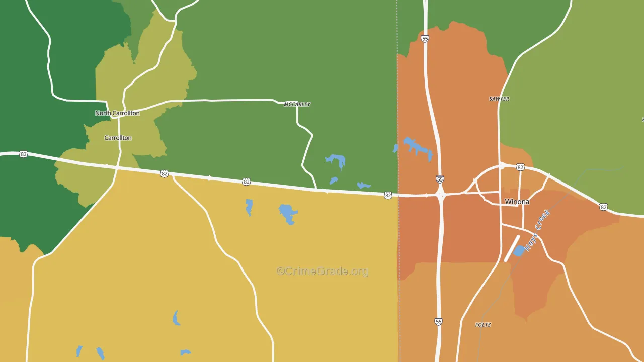 Mc Carley, MS Map of Murder Rates