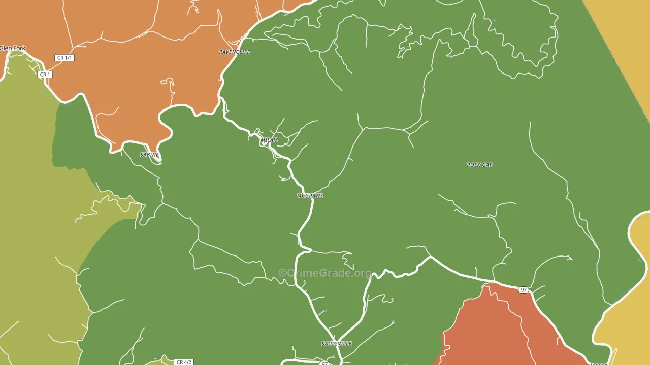 Mc Graws, WV Map of Murder Rates