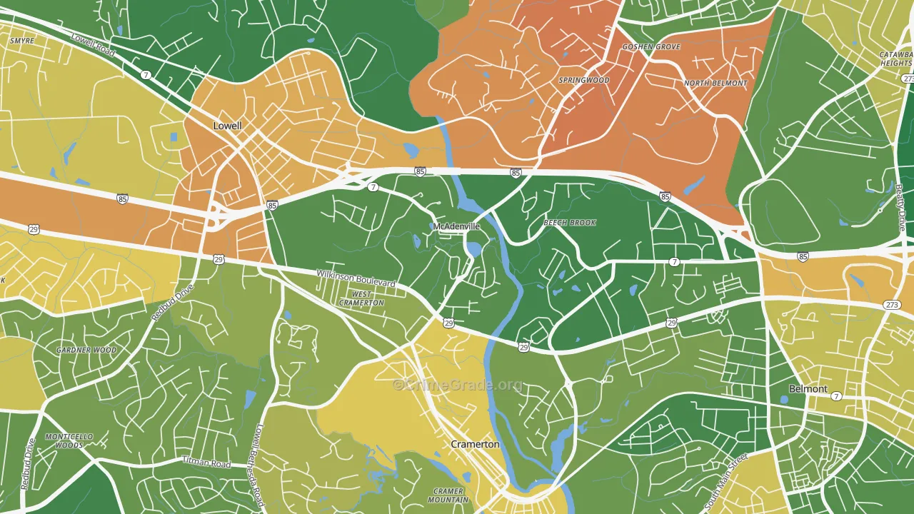 McAdenville, NC Map of Murder Rates