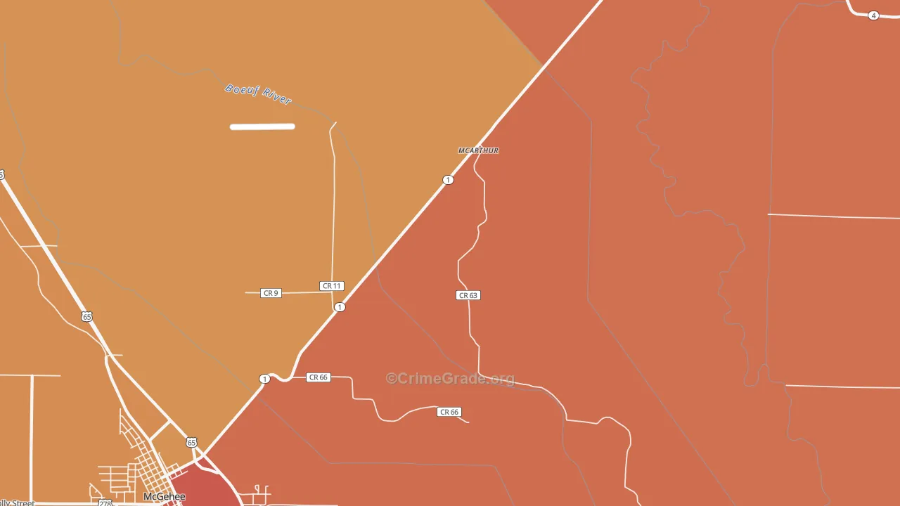 McArthur, AR Map of Murder Rates