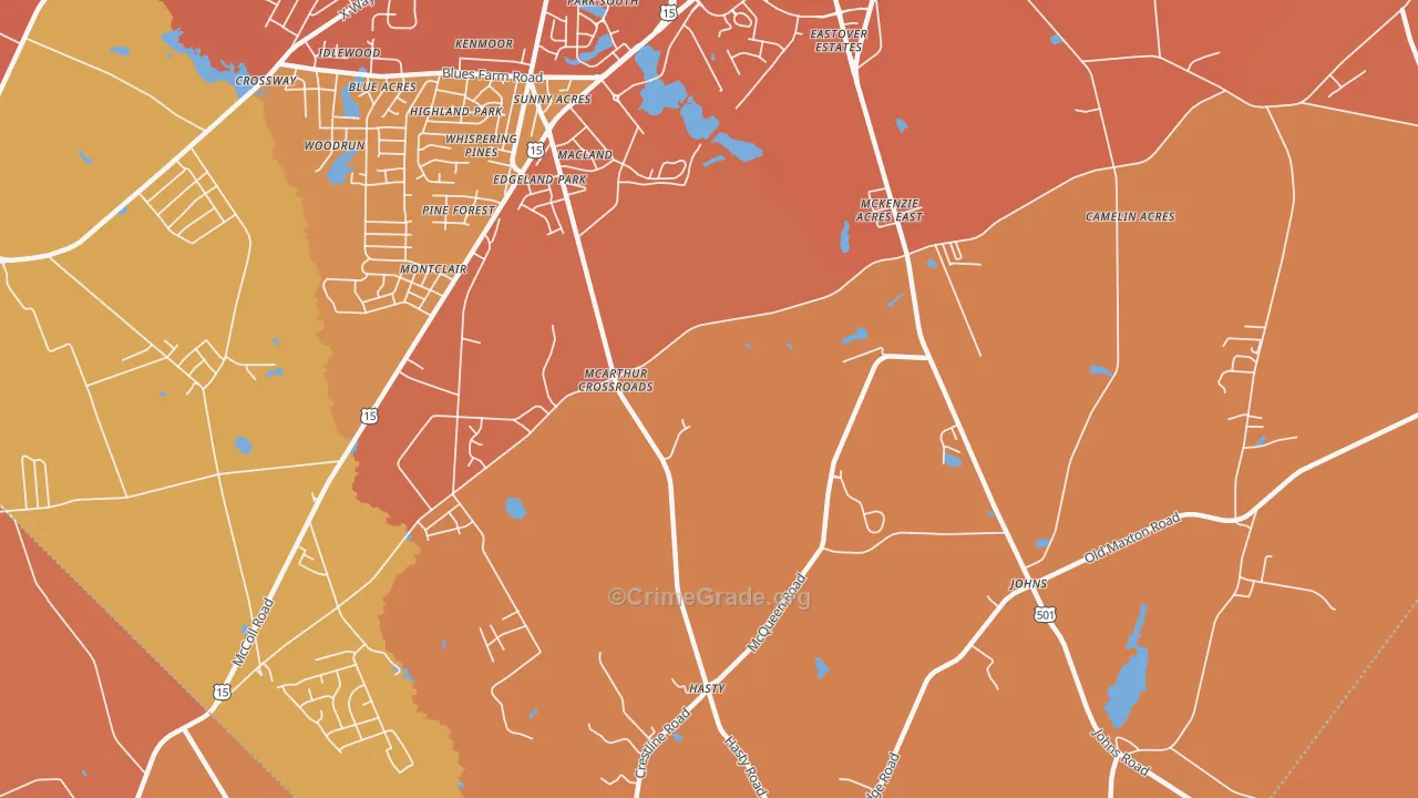 McArthur Crossroads, NC Map of Murder Rates
