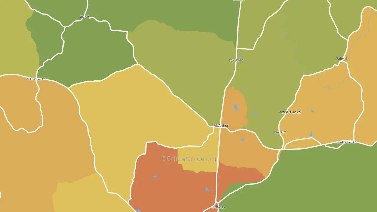 McArthur, OH Map of Murder Rates