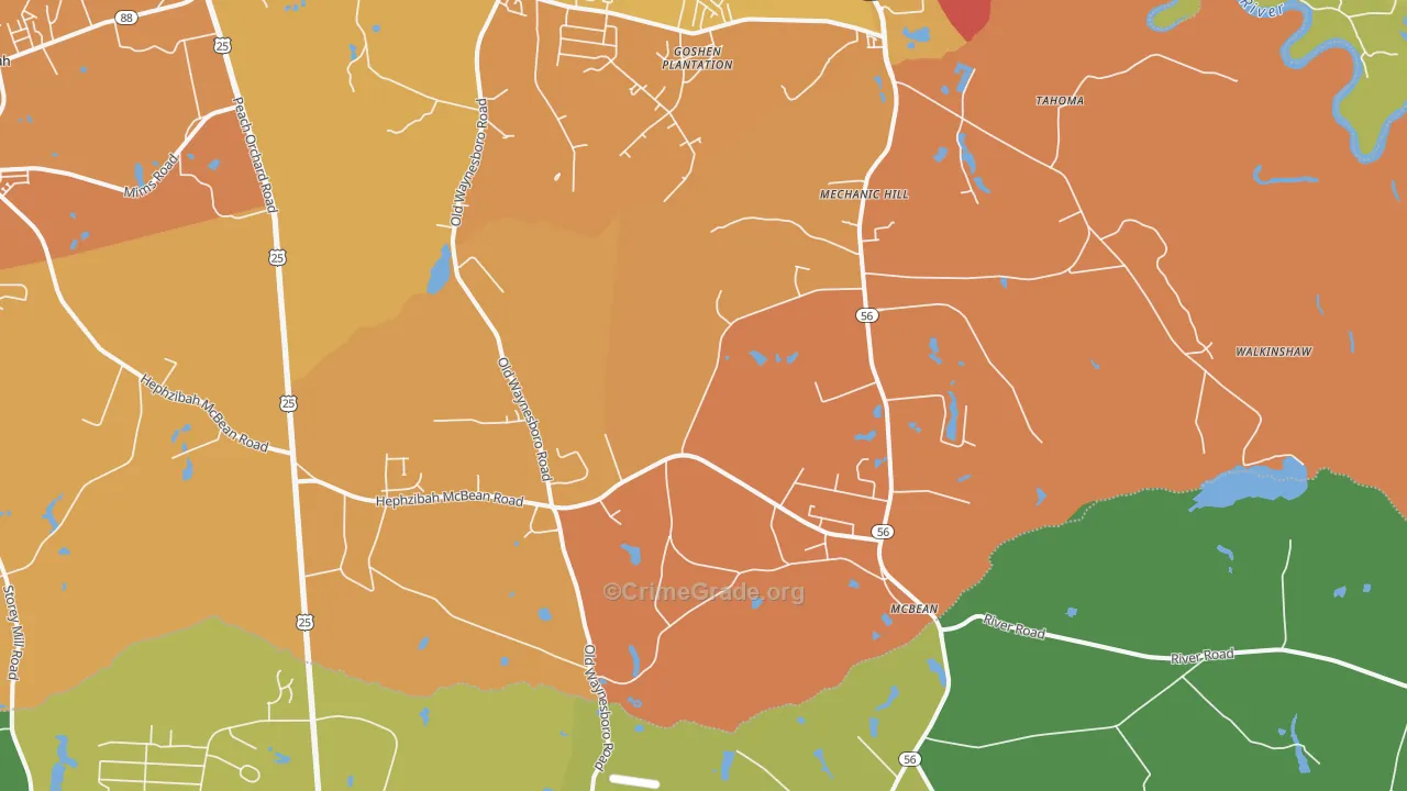 McBean, GA Map of Murder Rates