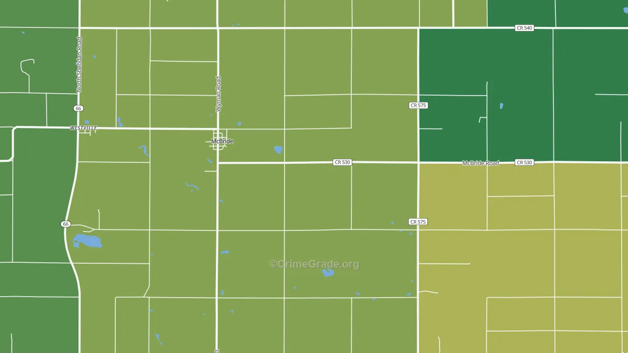Mcbrides, MI Map of Murder Rates