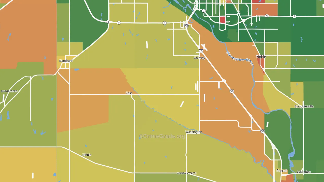 McClain County, OK Map of Murder Rates