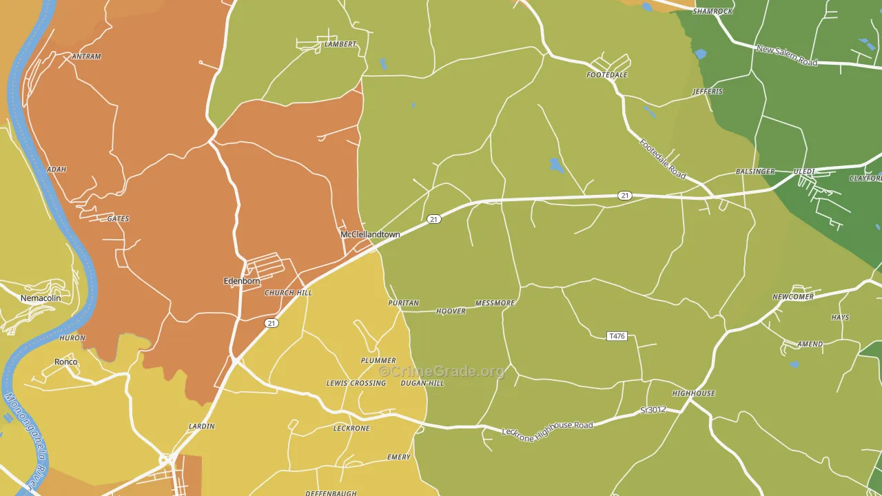 McClellandtown, PA Map of Murder Rates