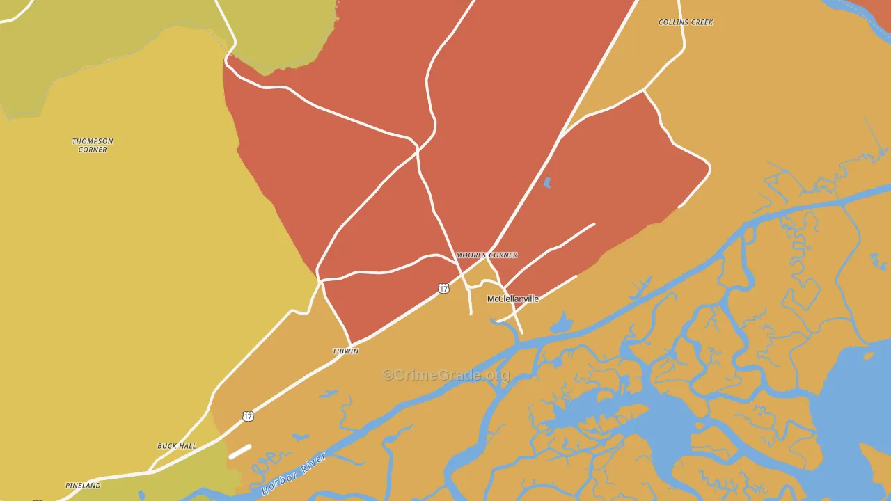 McClellanville, SC Map of Murder Rates