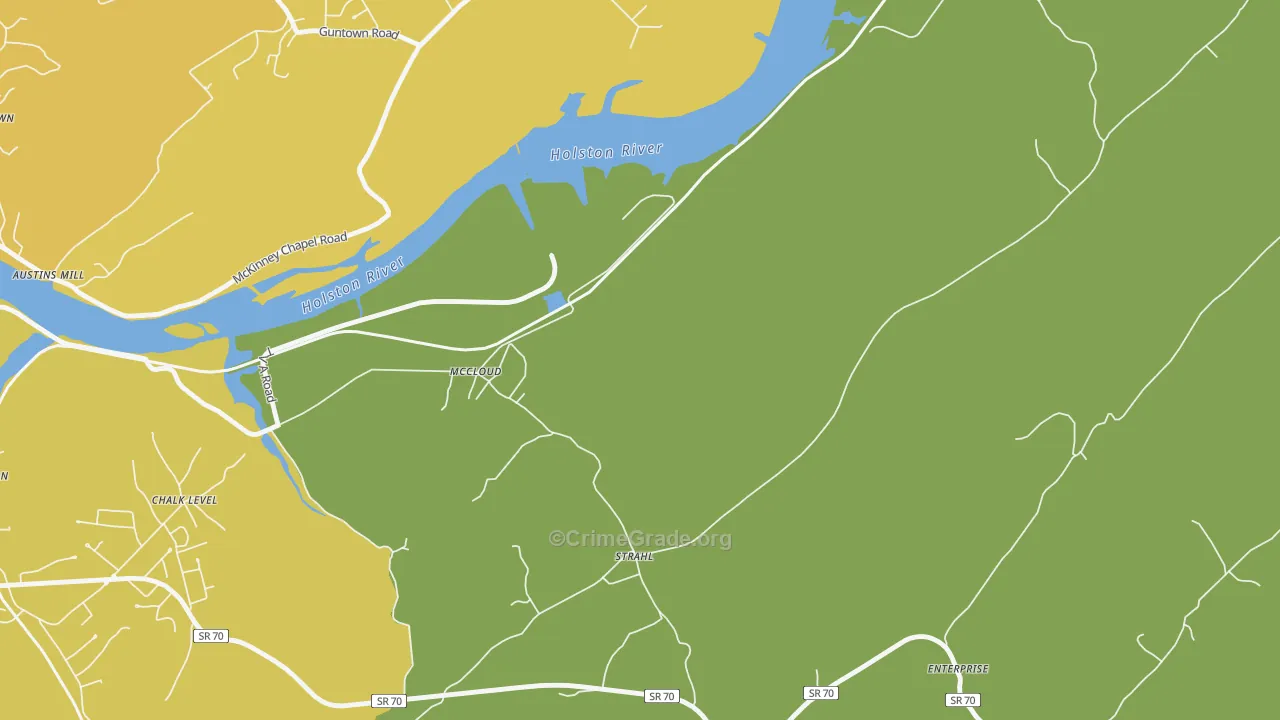 McCloud, TN Map of Murder Rates