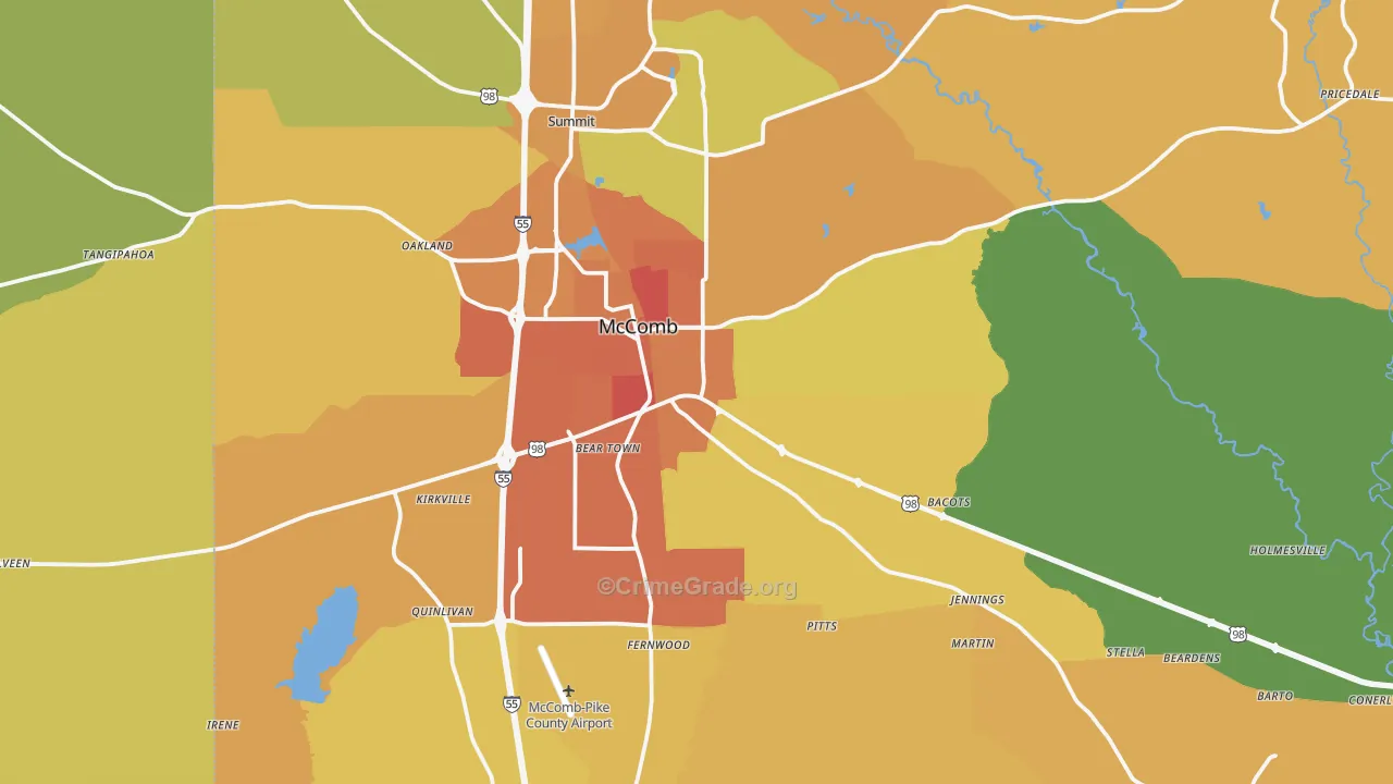 Mccomb, MS Map of Murder Rates