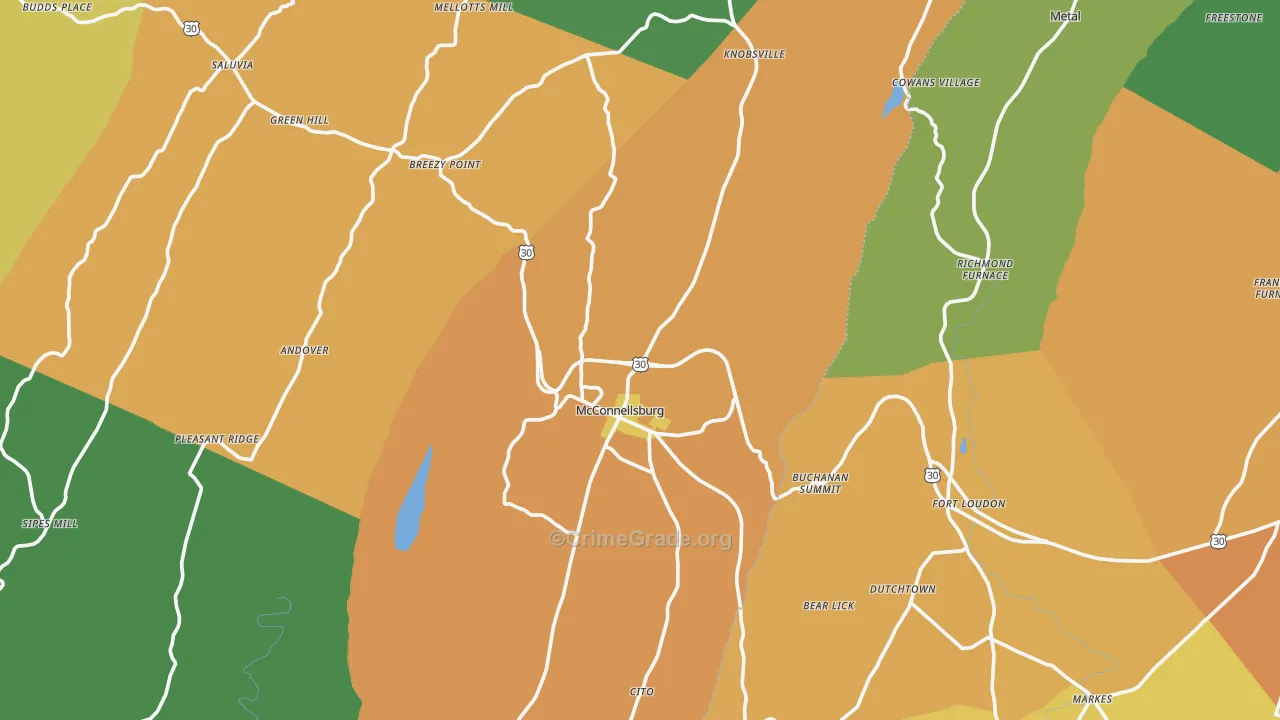 McConnellsburg, PA Map of Murder Rates