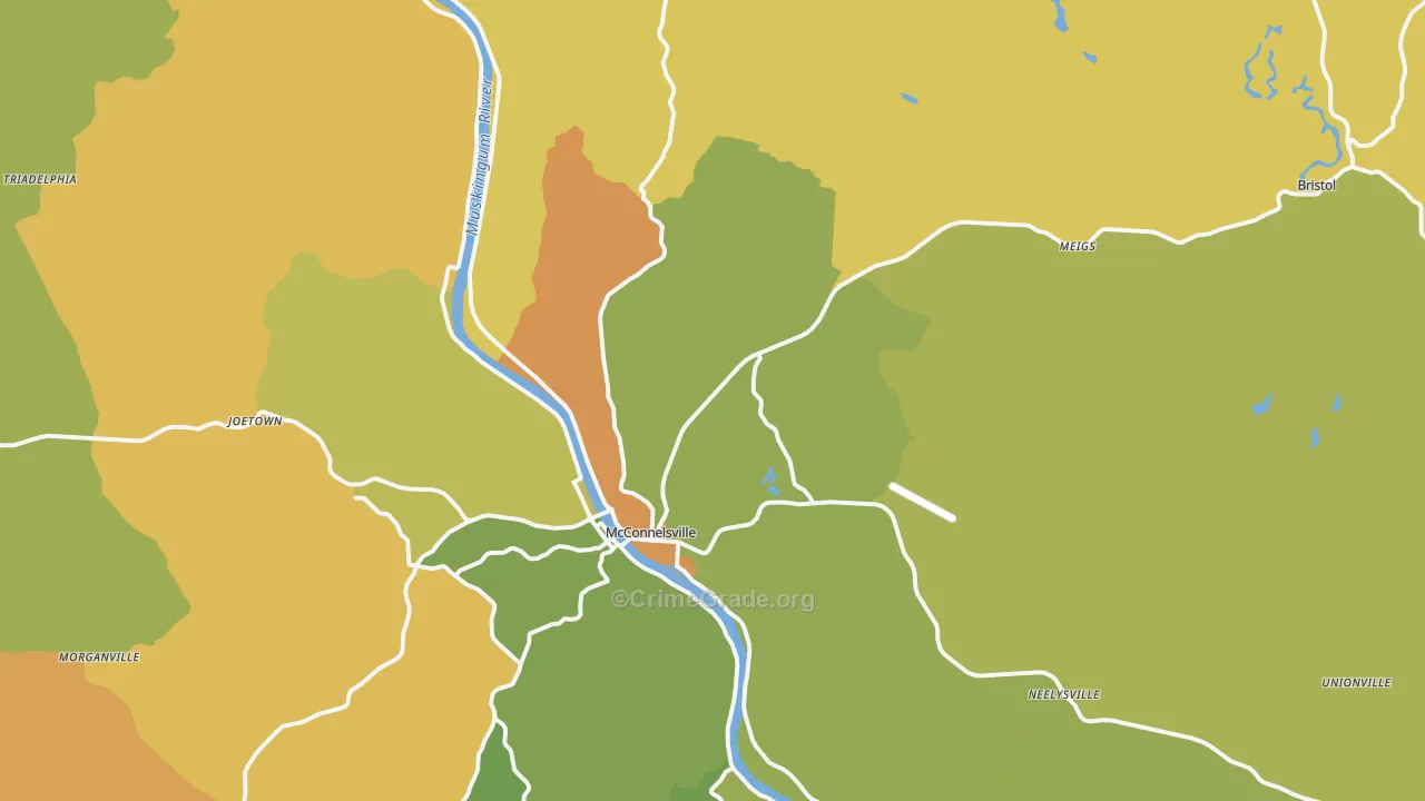 McConnelsville, OH Map of Murder Rates