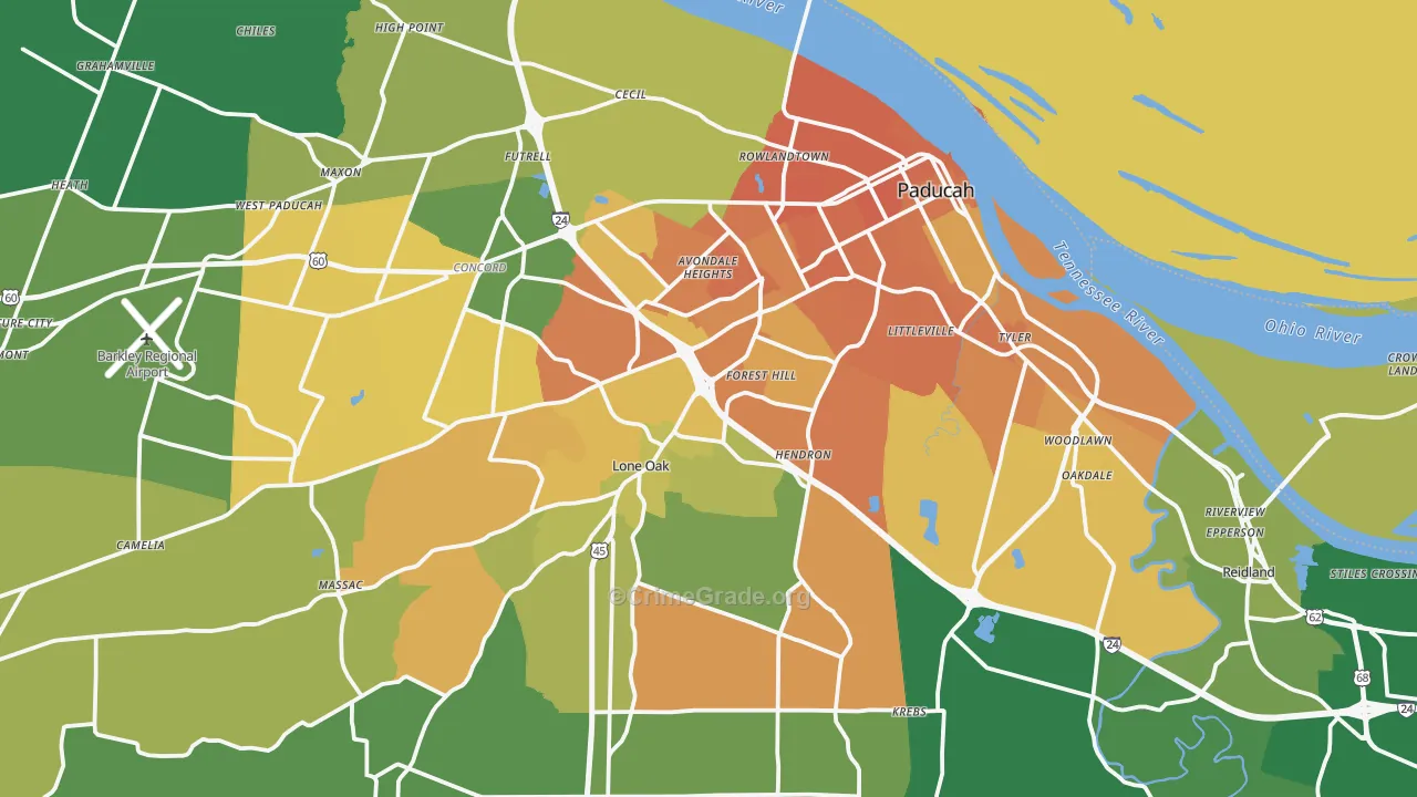 McCracken County, KY Map of Murder Rates