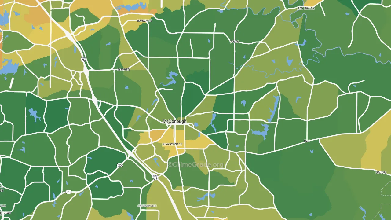 McDonough, GA Map of Murder Rates
