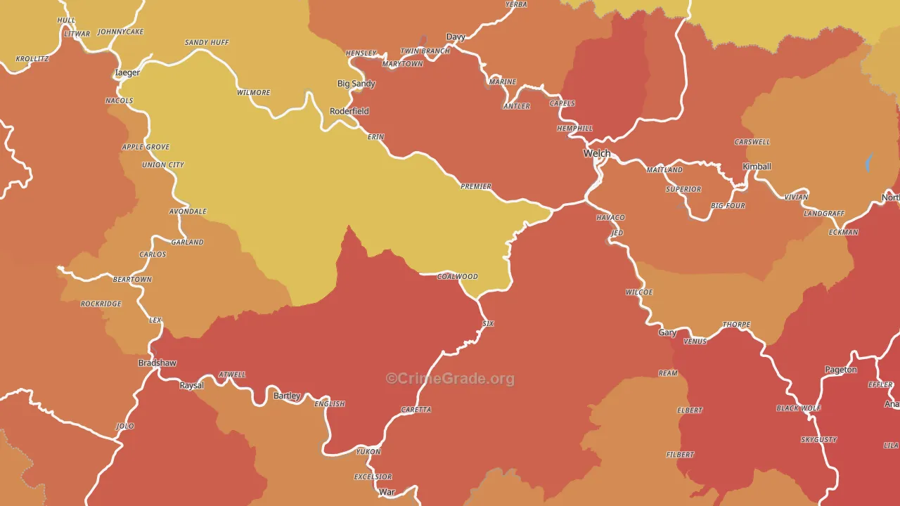 McDowell County, WV Map of Murder Rates