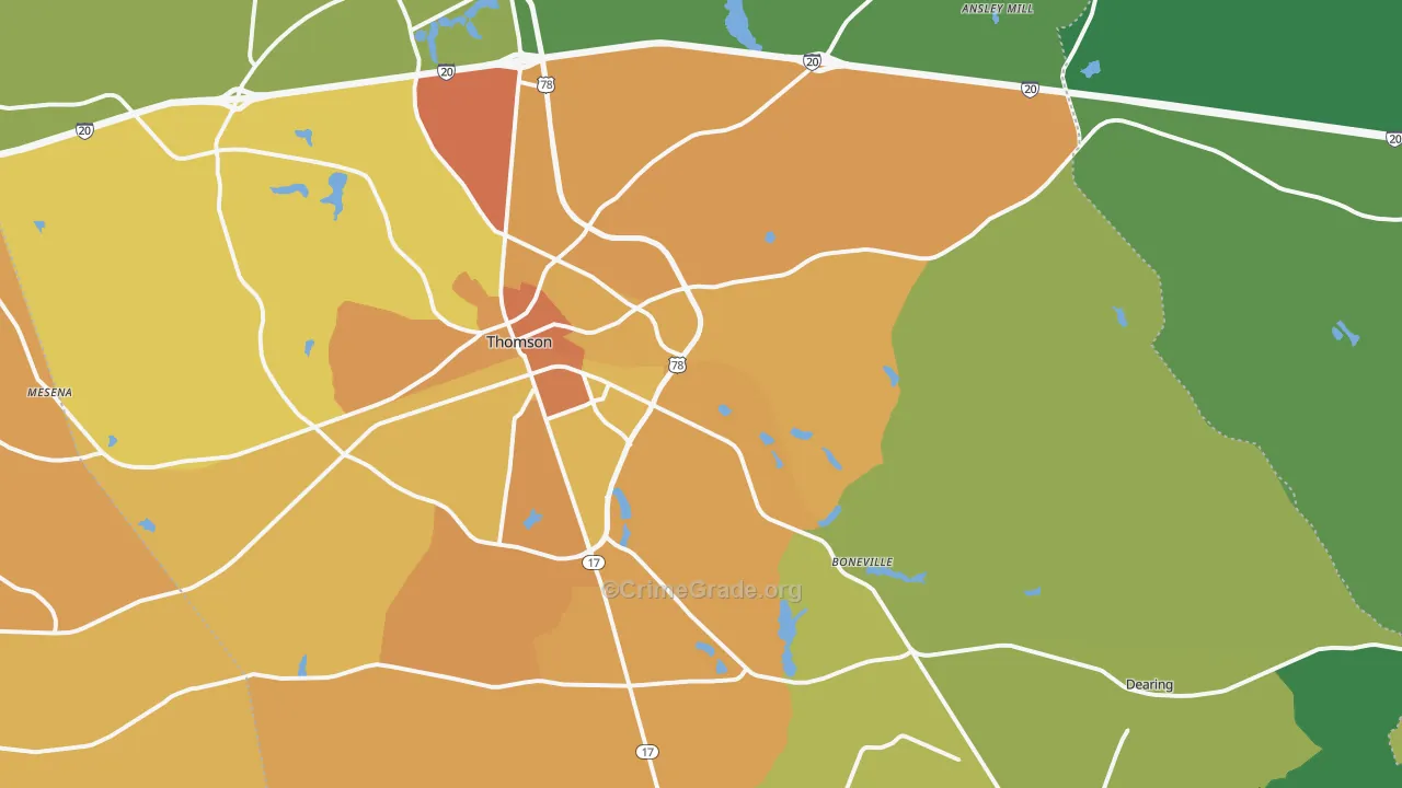 McDuffie County, GA Map of Murder Rates