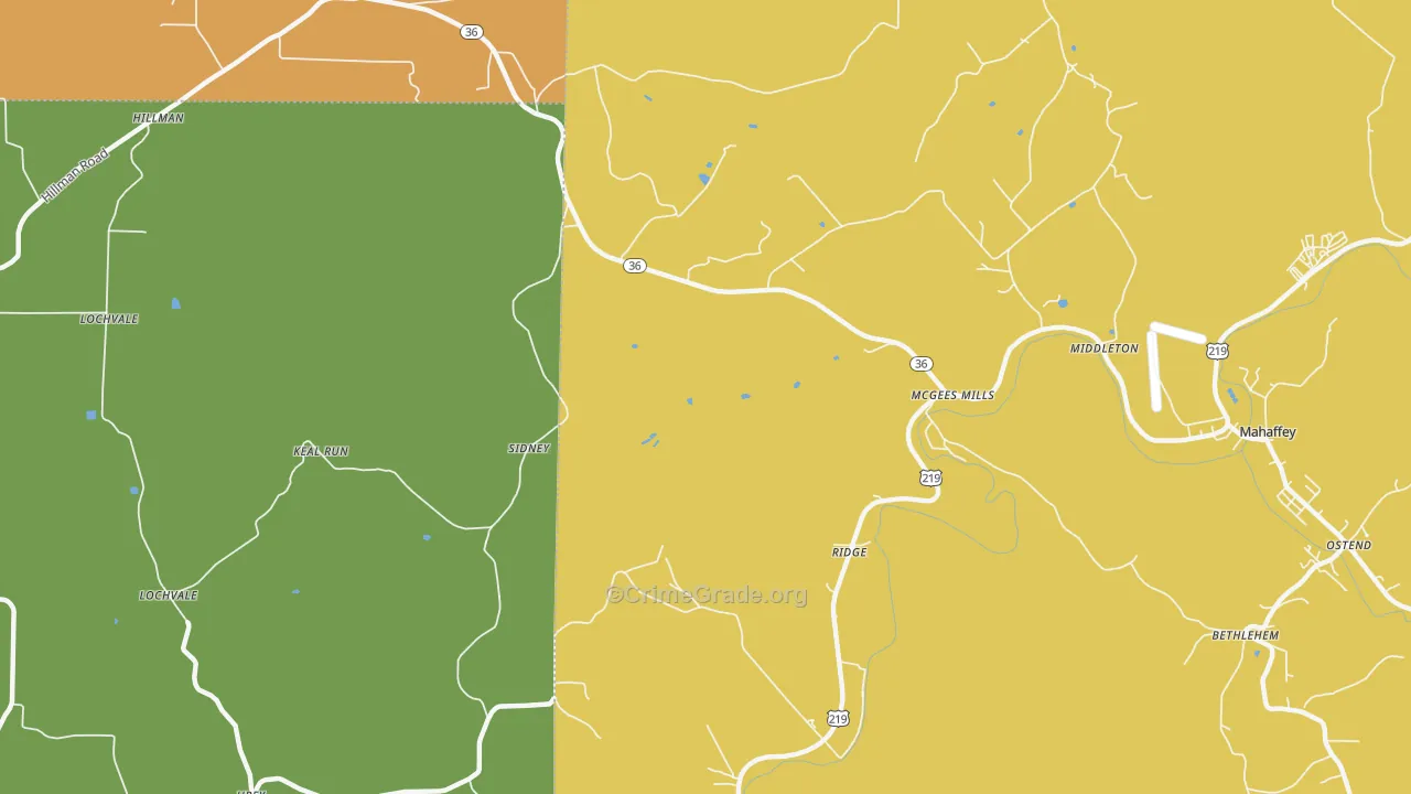 McGees Mills, PA Map of Murder Rates
