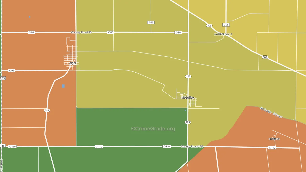 McGuffey, OH Map of Murder Rates