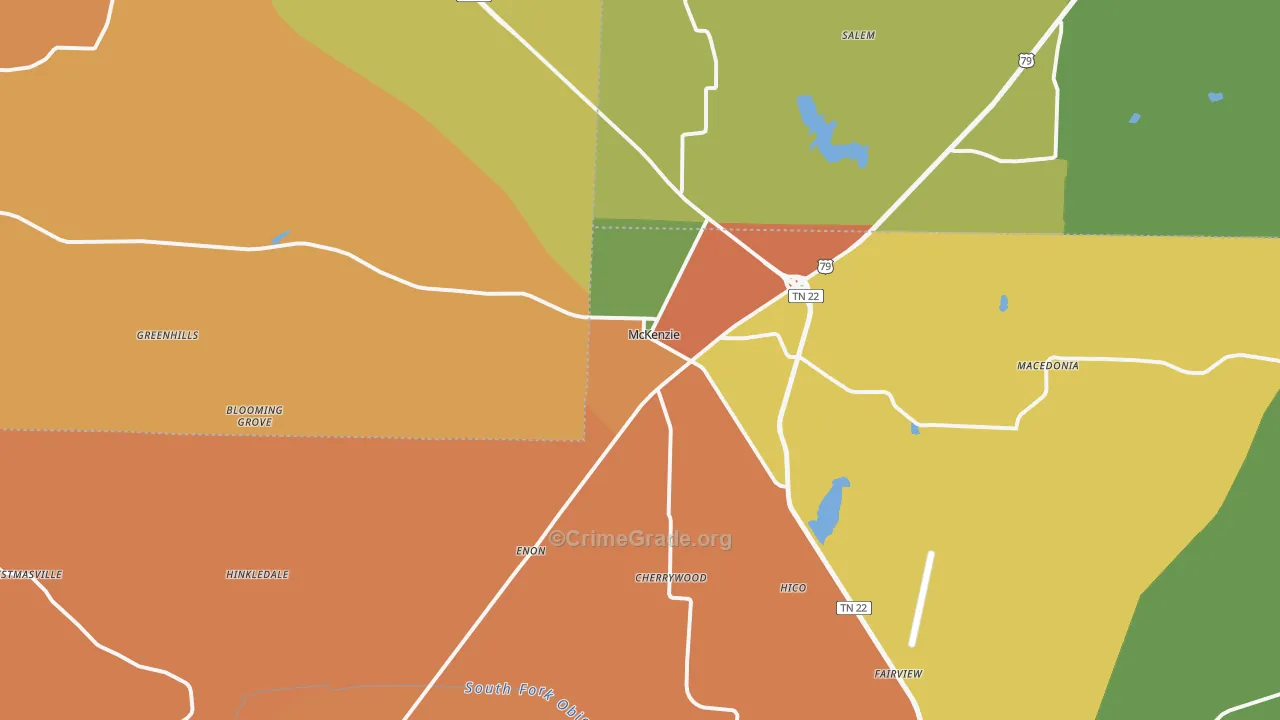 McKenzie, TN Map of Murder Rates