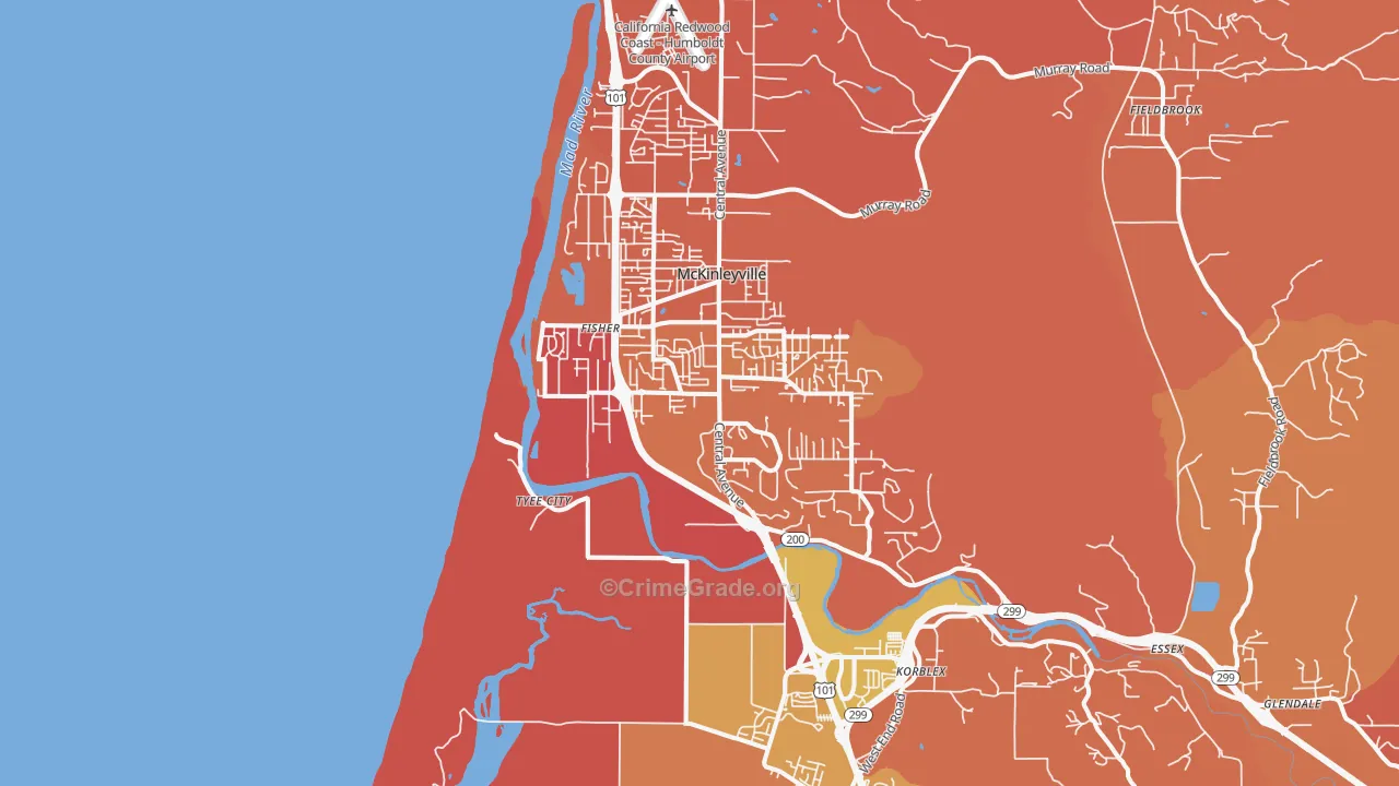 Mckinleyville, CA Map of Murder Rates