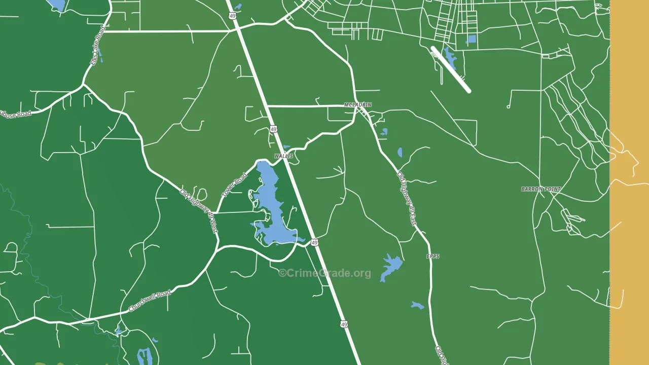 McLaurin, MS Map of Murder Rates
