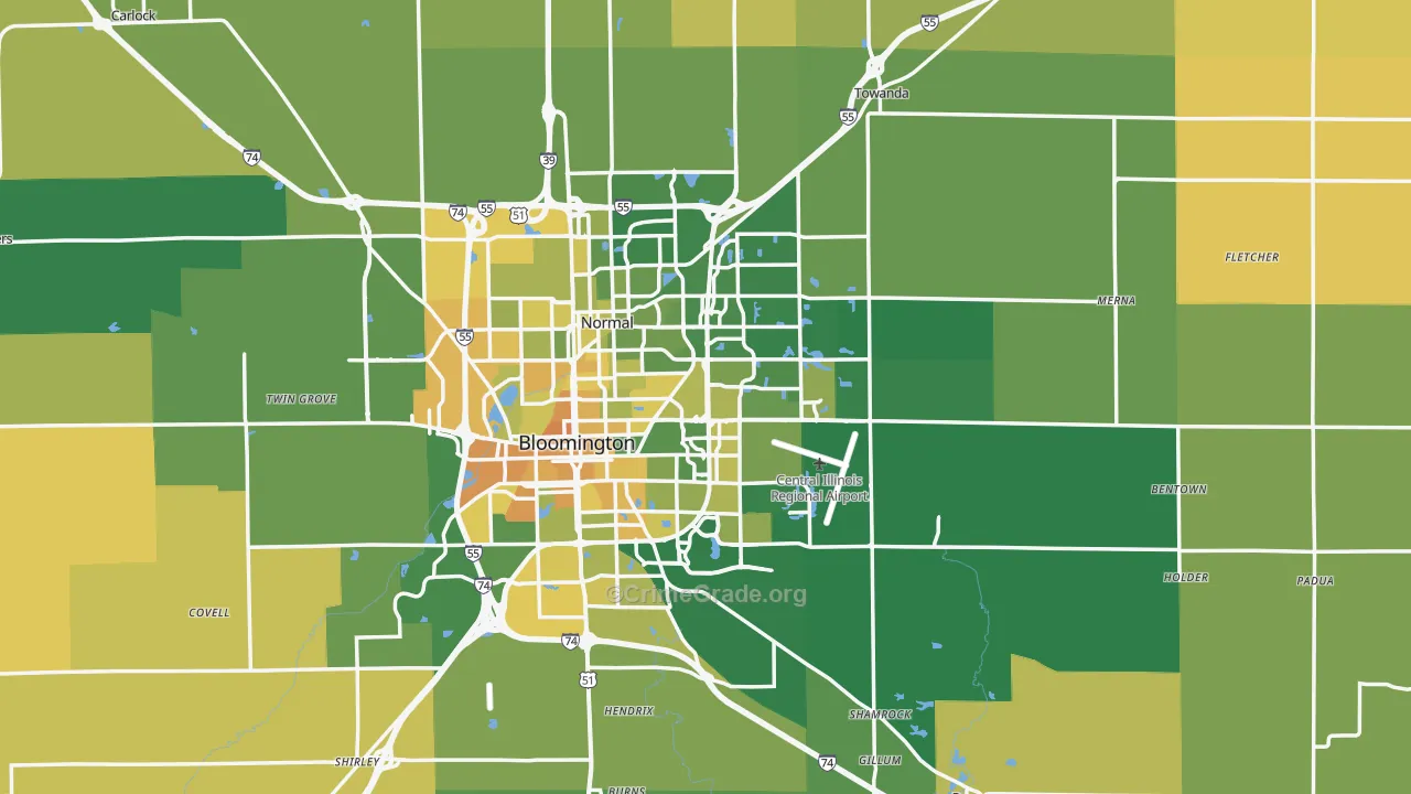 McLean County, IL Map of Murder Rates