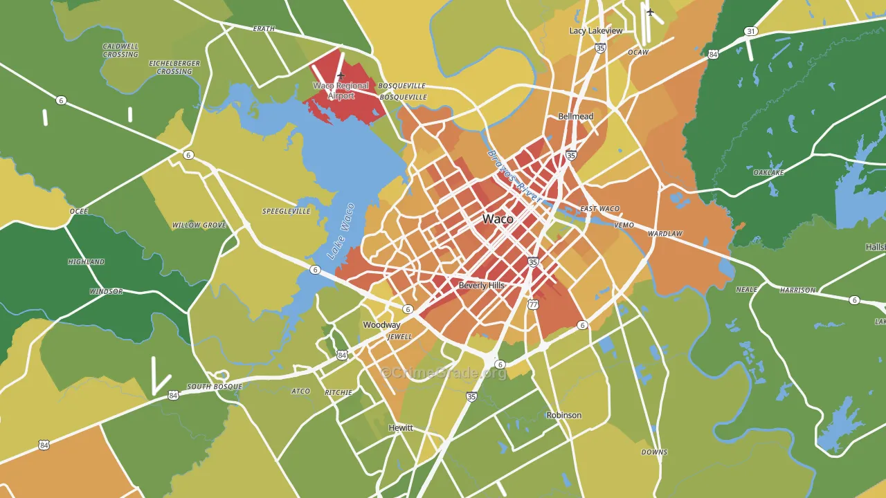 McLennan County, TX Map of Murder Rates