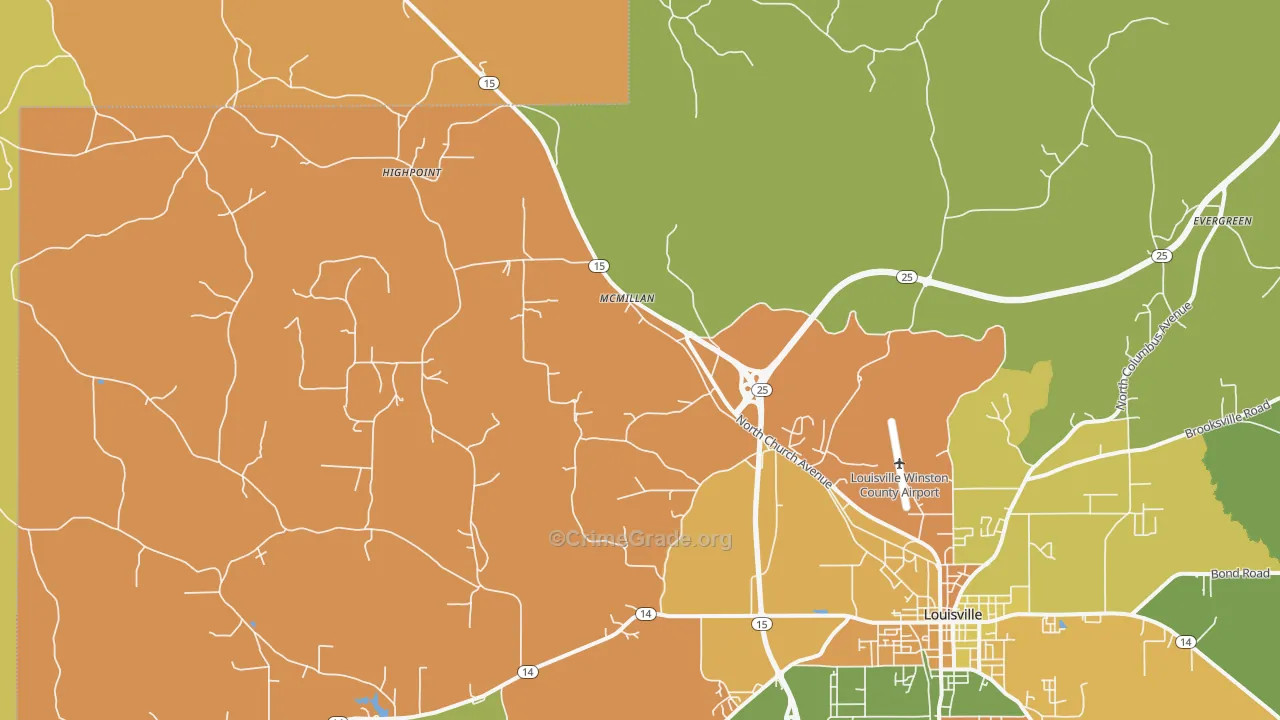 McMillan, MS Map of Murder Rates