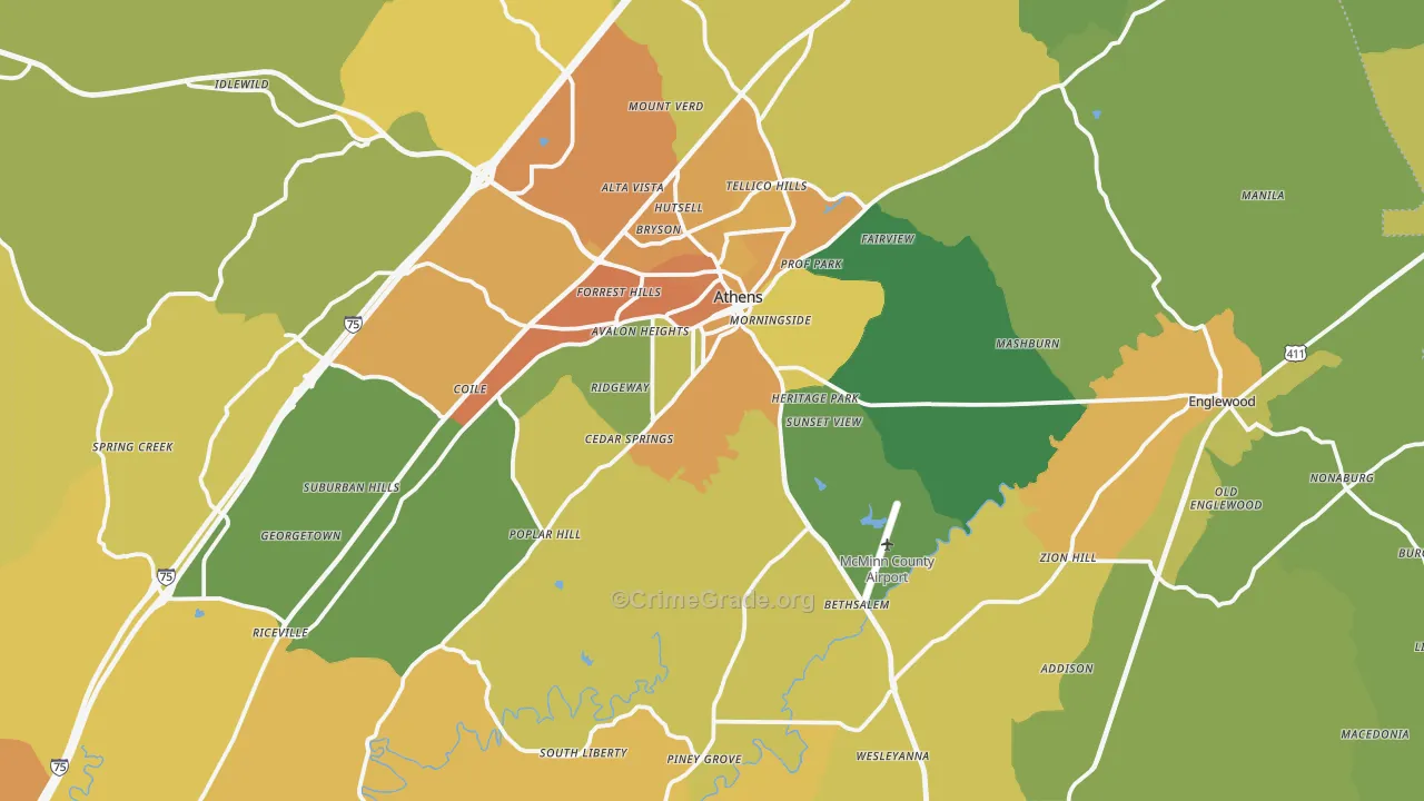 McMinn County, TN Map of Murder Rates