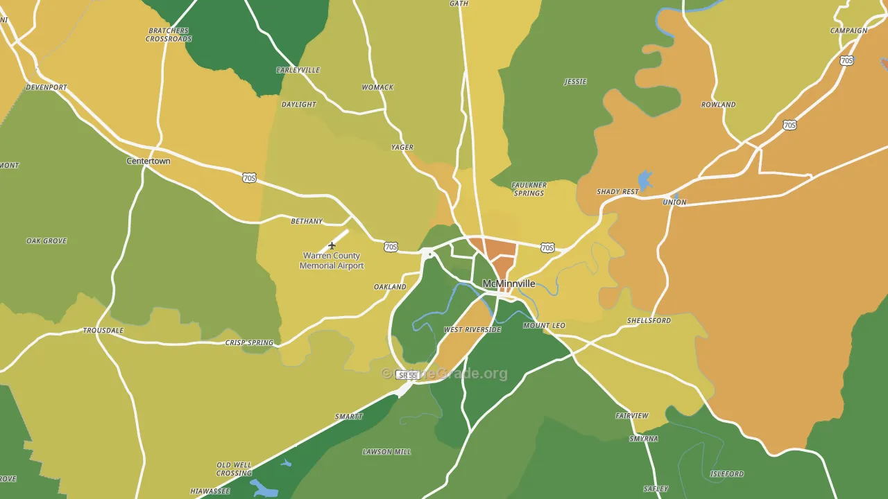 McMinnville, TN Map of Murder Rates