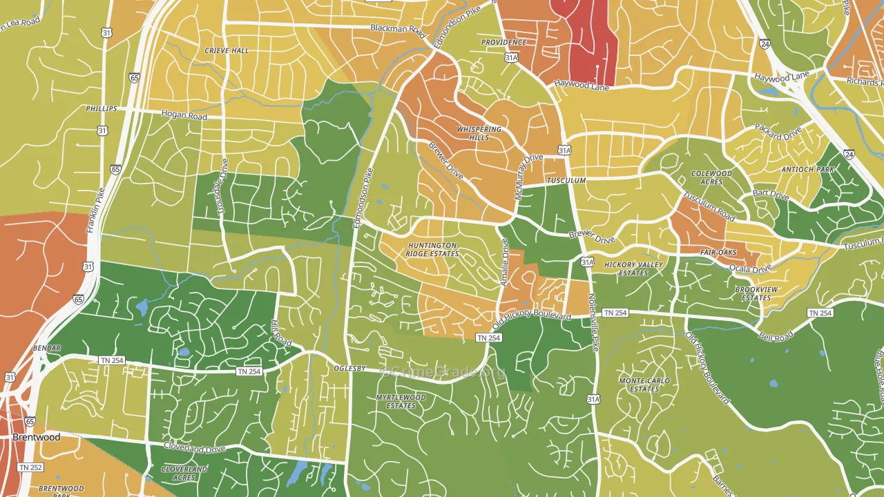 McMurray-Huntingdon, Nashville, TN Map of Murder Rates