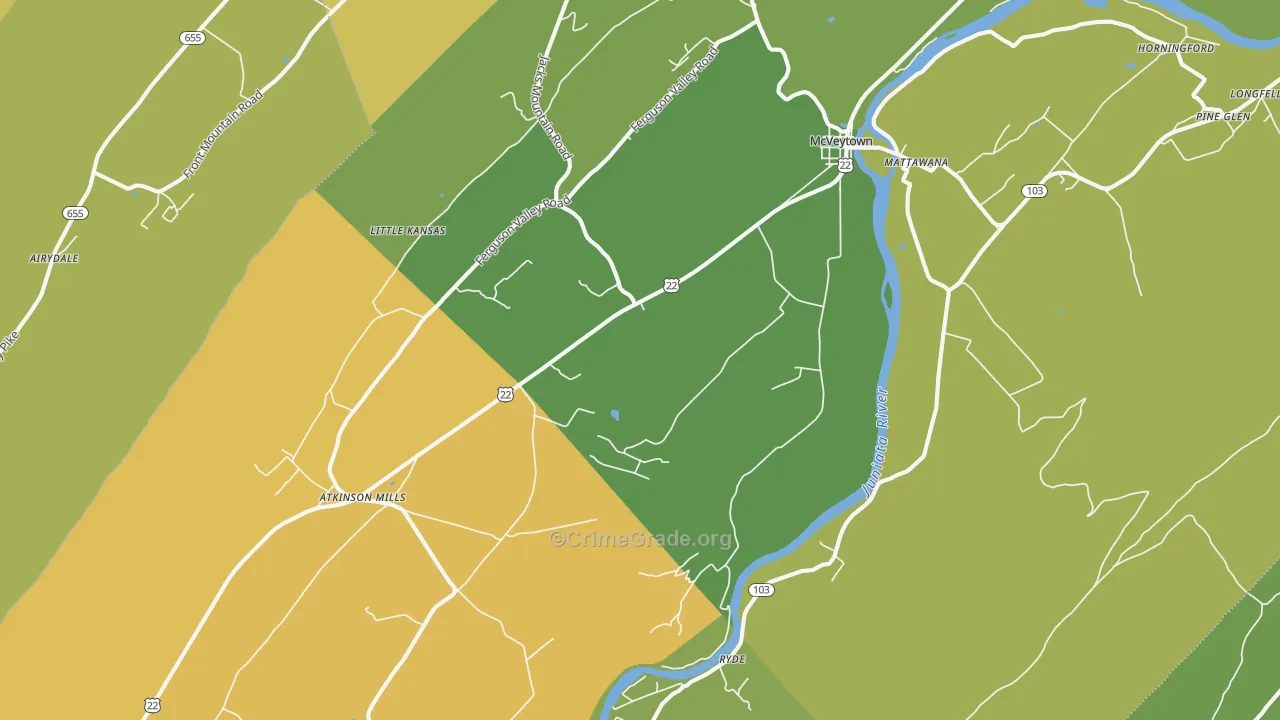 Mcveytown, PA Map of Murder Rates