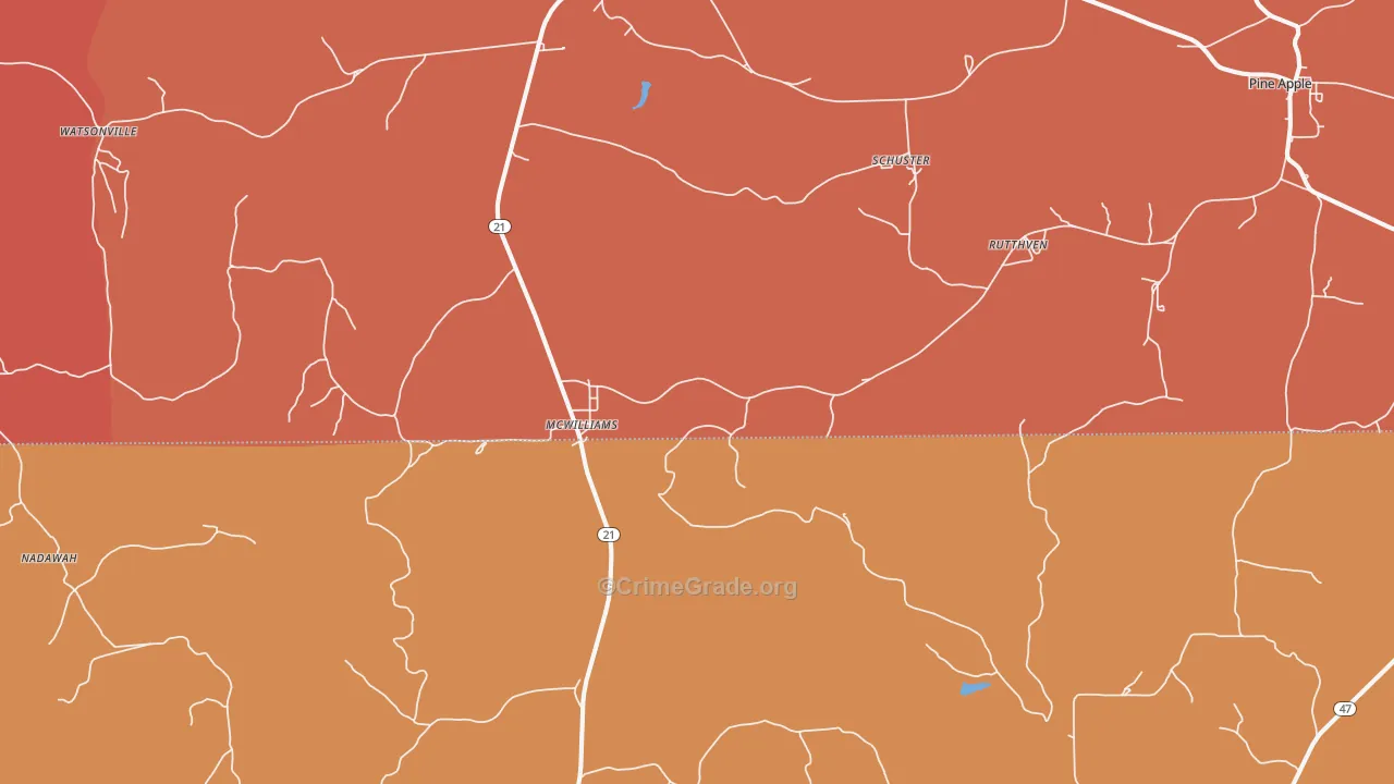 McWilliams, AL Map of Murder Rates