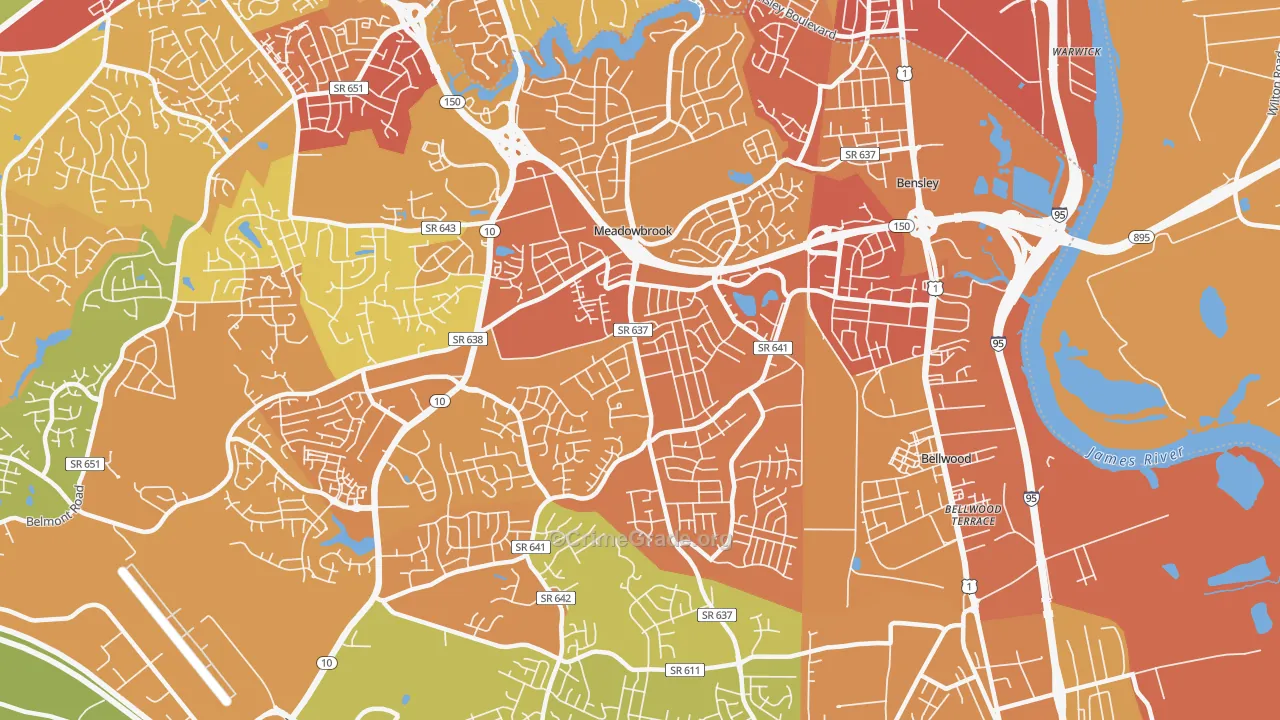 Meadowbrook, VA Map of Murder Rates