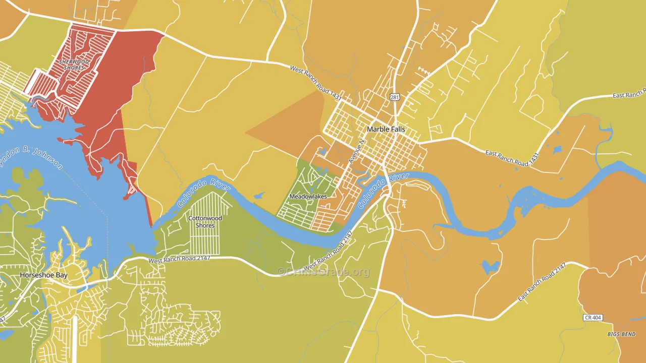 Meadowlakes, TX Map of Murder Rates