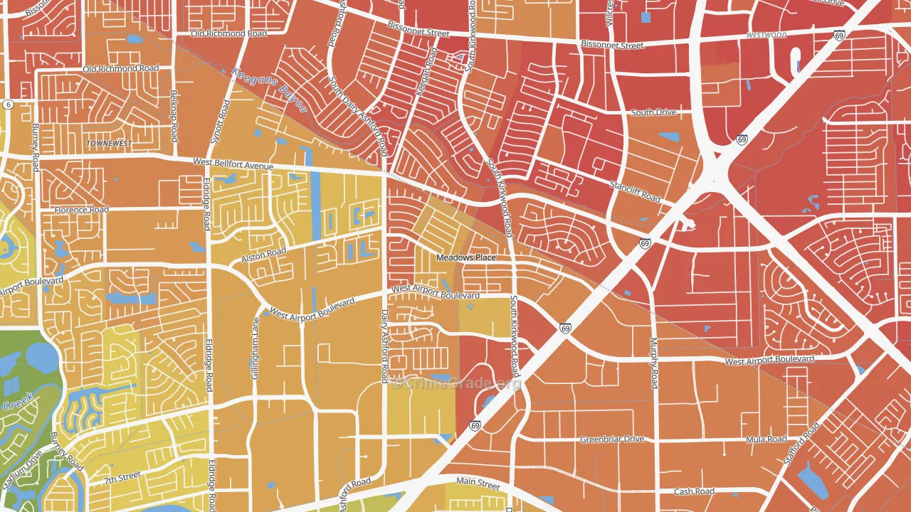 Meadows Place, TX Map of Murder Rates