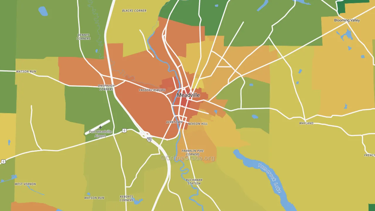 Meadville, PA Map of Murder Rates