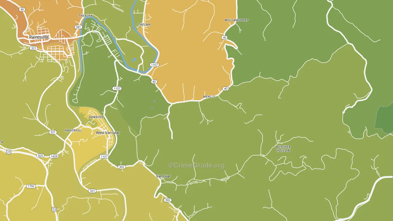 Meally, KY Map of Murder Rates